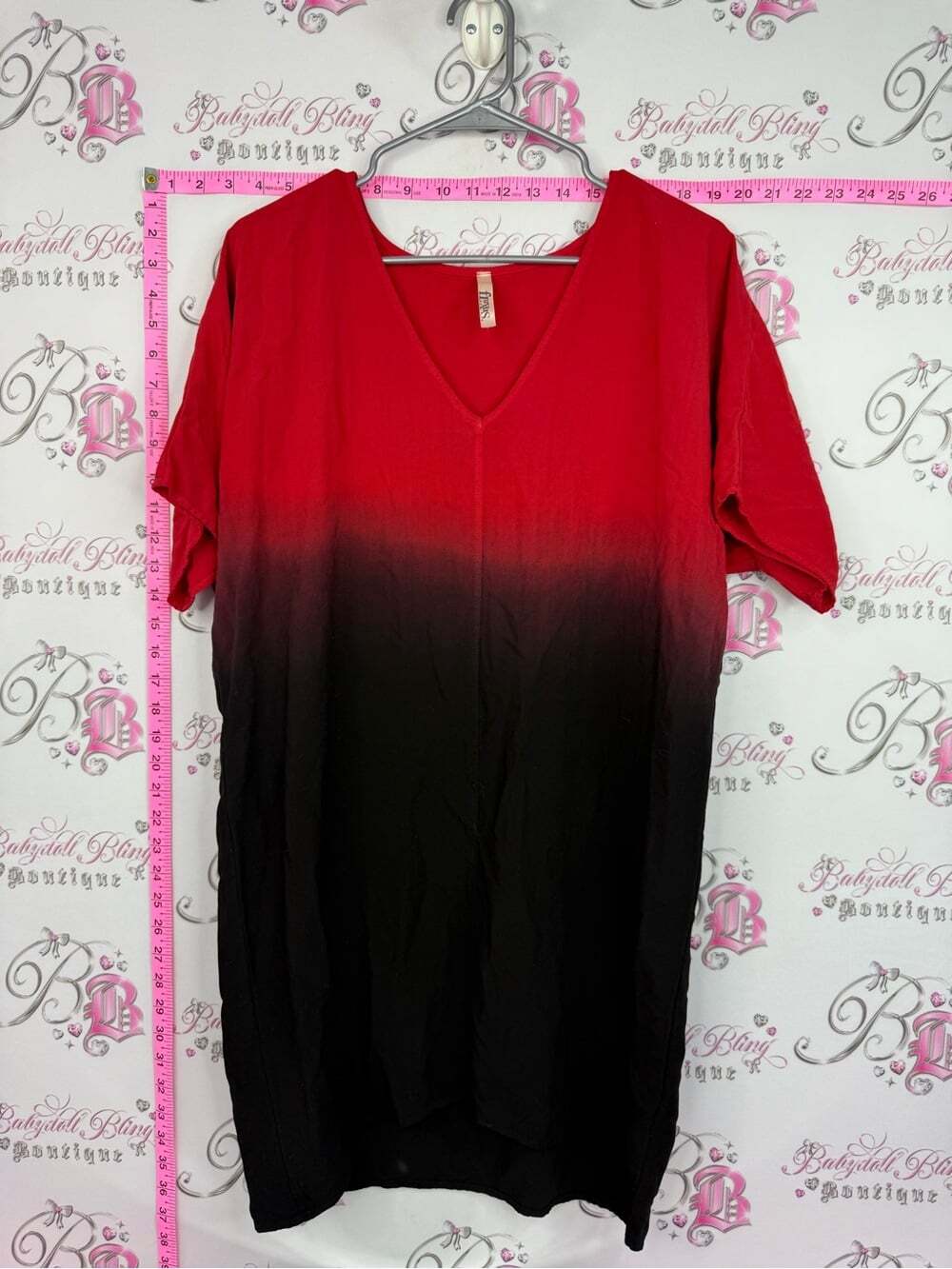 FLUXUS dress tie dye Women’s Red to Black Ombre V-Neck Midi Dress